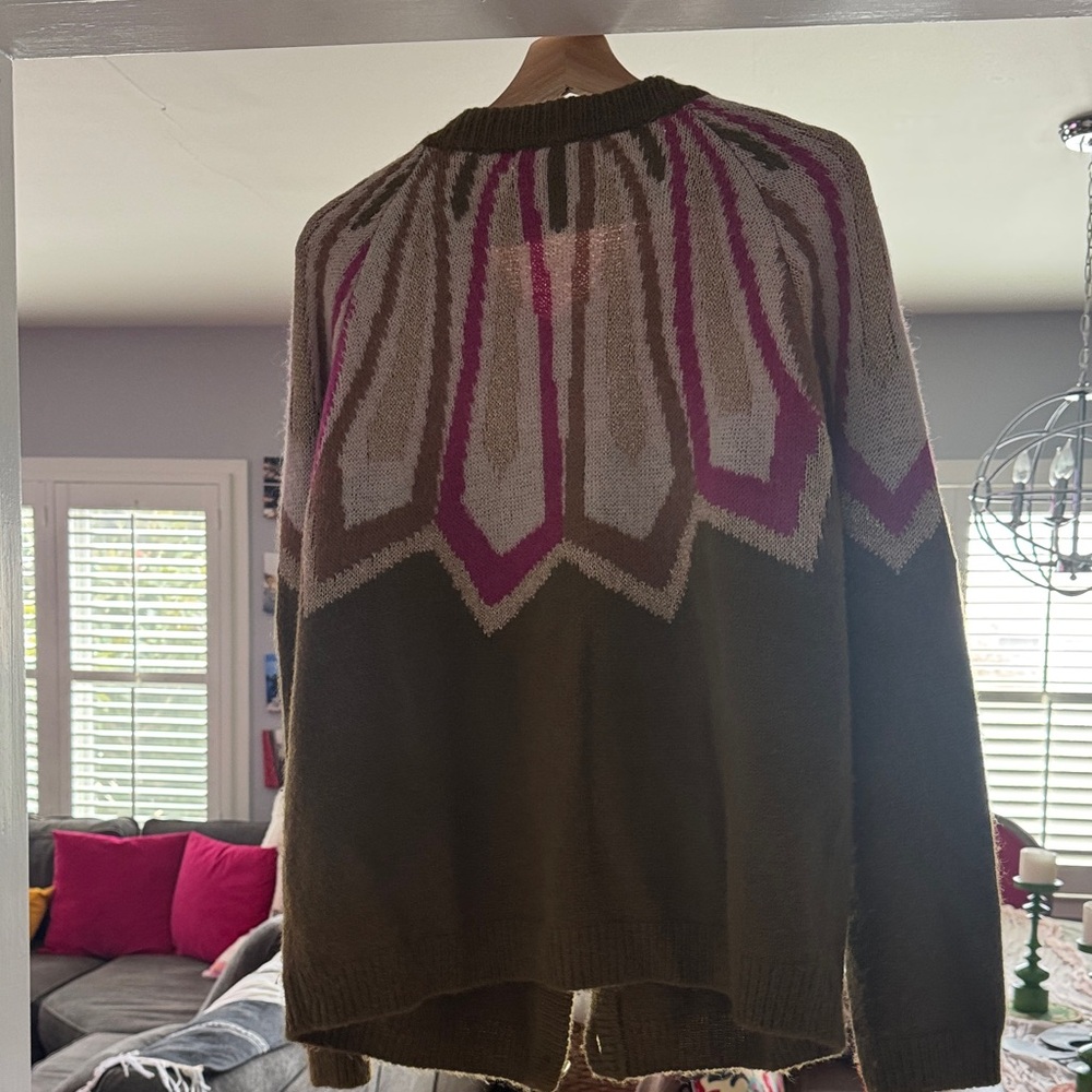 Sézane khaki Green  and Pink Button-Up Cardigan - Picture 3 of 3